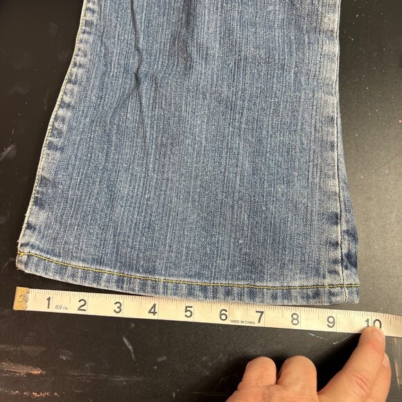 Akademiks Women's Y2K Distressed Bootcut Denim Jeans Yellow Stitching Size 36 - Picture 12 of 13